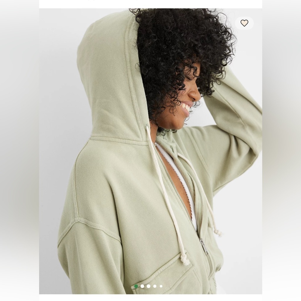 Aerie are cropped Sage Green Zip-Up Hoodie xs lounge oversized chic comfy - Picture 8 of 9